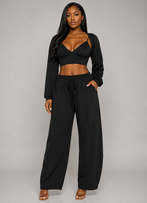 Bra Top With Bolero & Pants Set