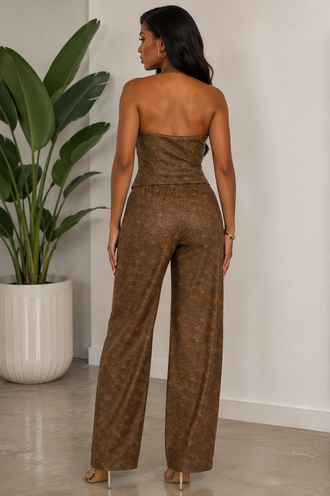 Washed PU Halter Top & Pants Set