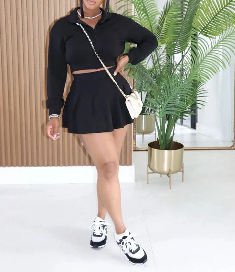 LS Zipper Top & Pleated Skort Set