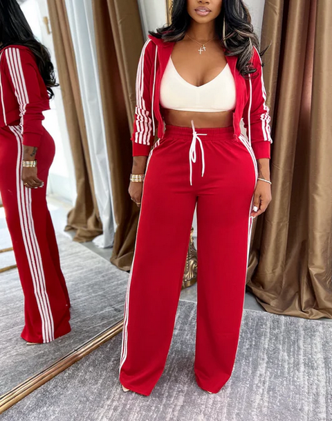 Side Striped Zip Up Top & Pants Set