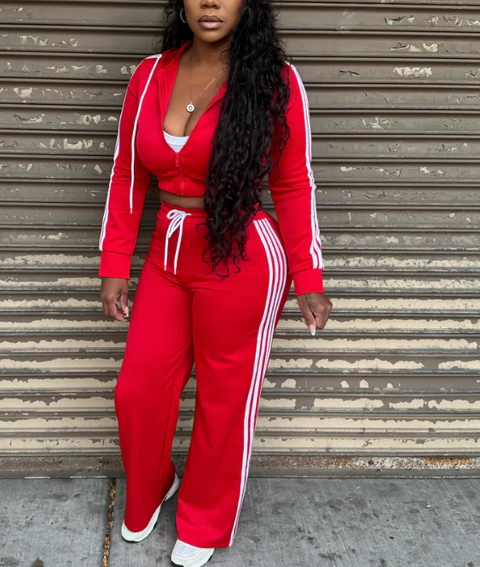 Side Striped Zip Up Top & Pants Set