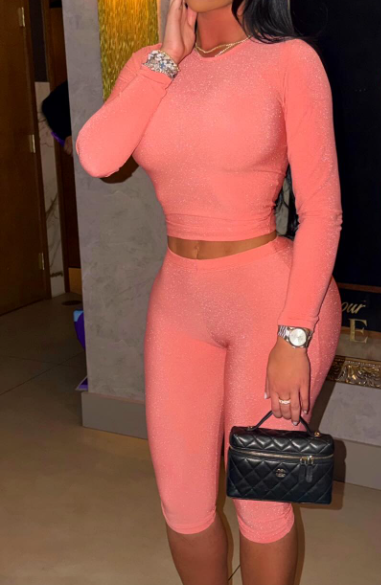 Glitter Mesh Long Sleeve Top & Capri Pants Set