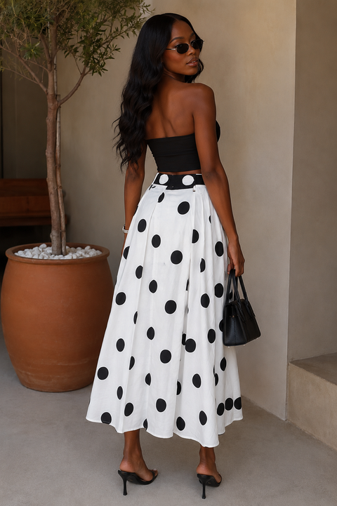 Polka Dot Belted Midi Skirt