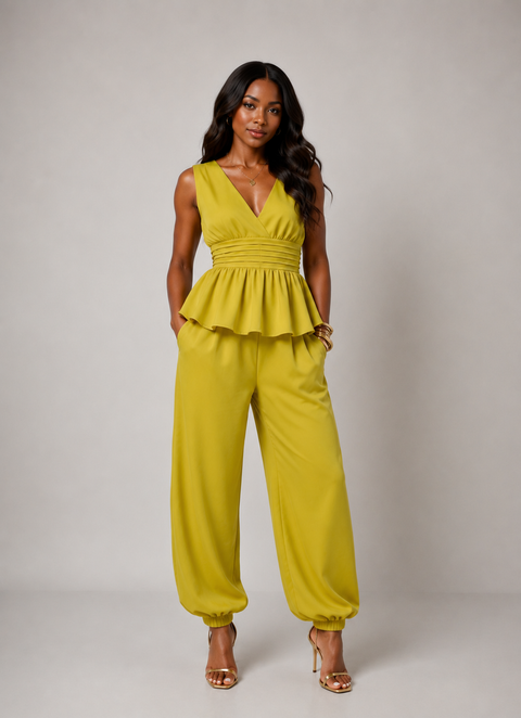V Neck Sleeveless Top & Jogger Pants Set