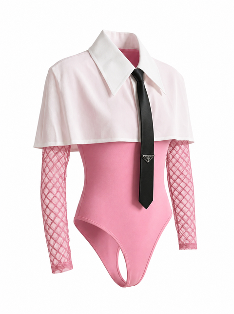 Lace Bodysuit With Cape & Tie