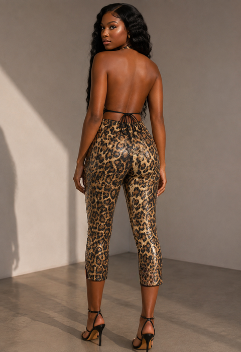 Leopard Sequin Top & Capri Set