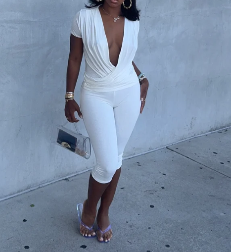 Draped Front Crossed Top & Capri Set