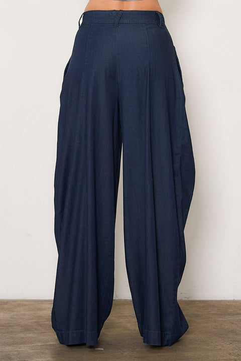 Side Folded Detail Denim Pants
