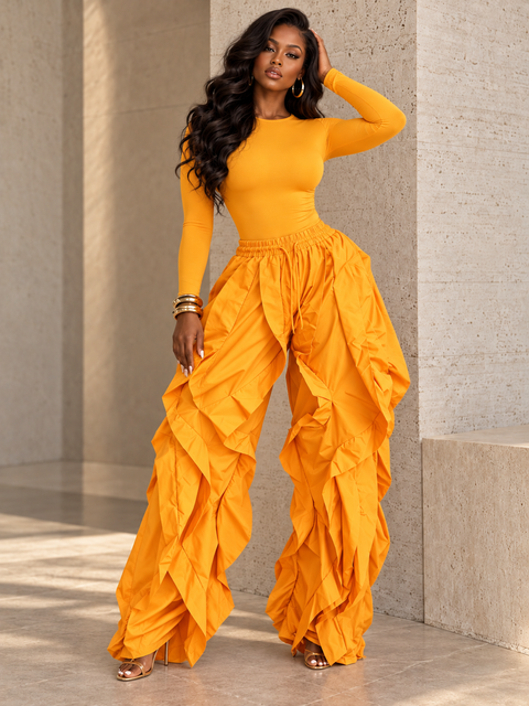 Ruffle Drawstring Jogger Pants