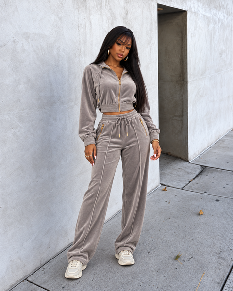 Velour Zip-Up Jacket & Jogger Set