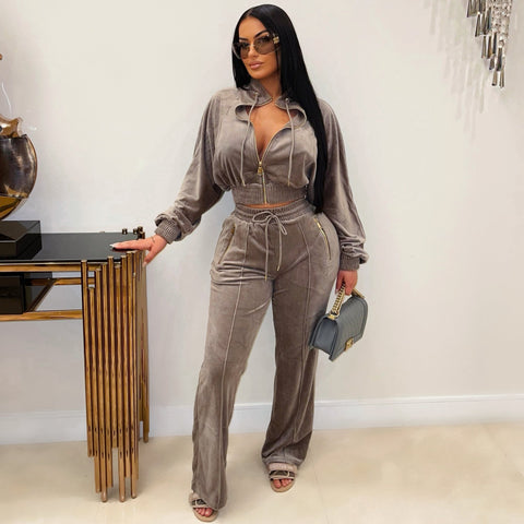 Velour Zip-Up Jacket & Jogger Set