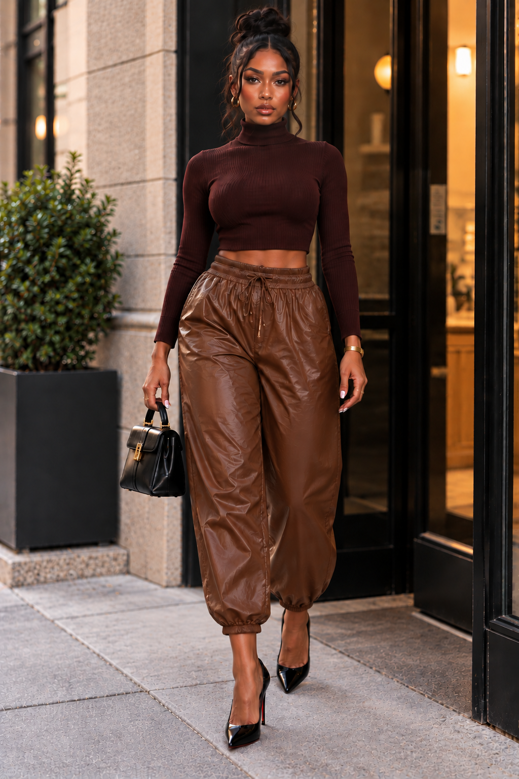 Faux Leather Balloon Joggers