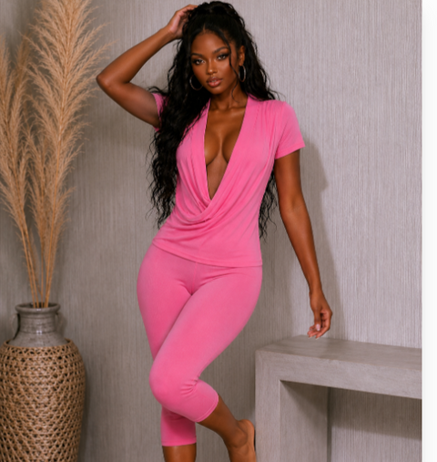 Draped Front Crossed Top & Capri Set