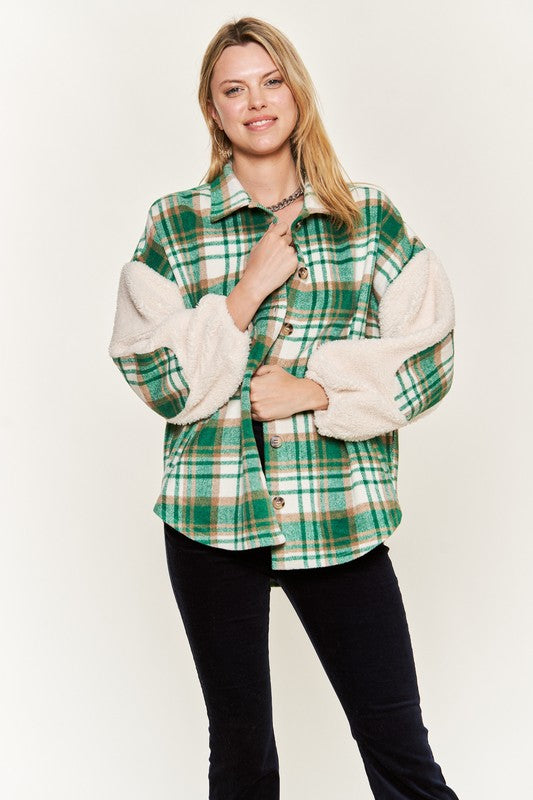 Multi Plaid Puffy Sleeve Jacket