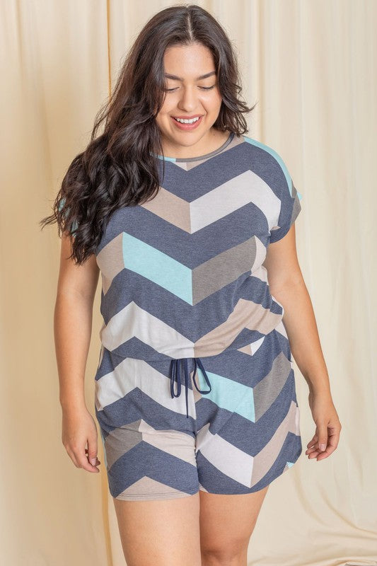 1A Plus Drawstring Chevron Romper