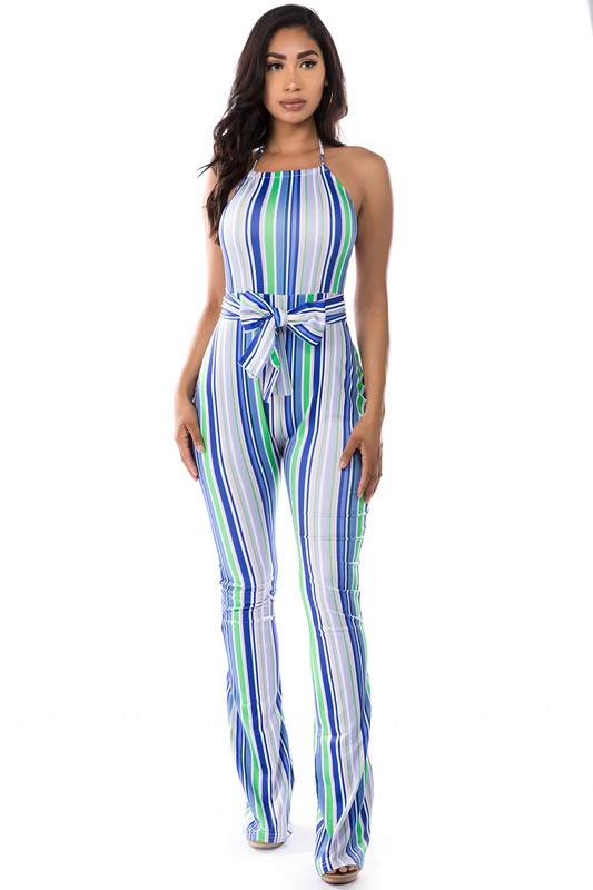 Multi Strip Front Tie Jumpsuit