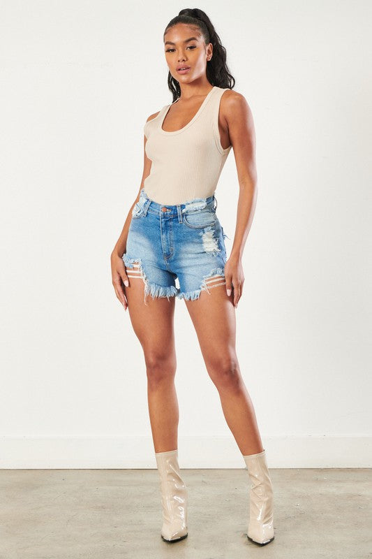 Distressed Vintage Wash Denim Shorts