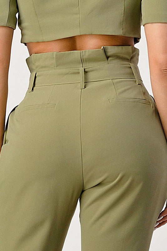 Two piece pants set with belt