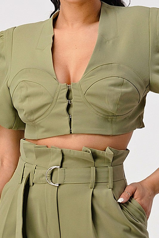 Two piece pants set with belt