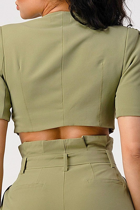 Two piece pants set with belt