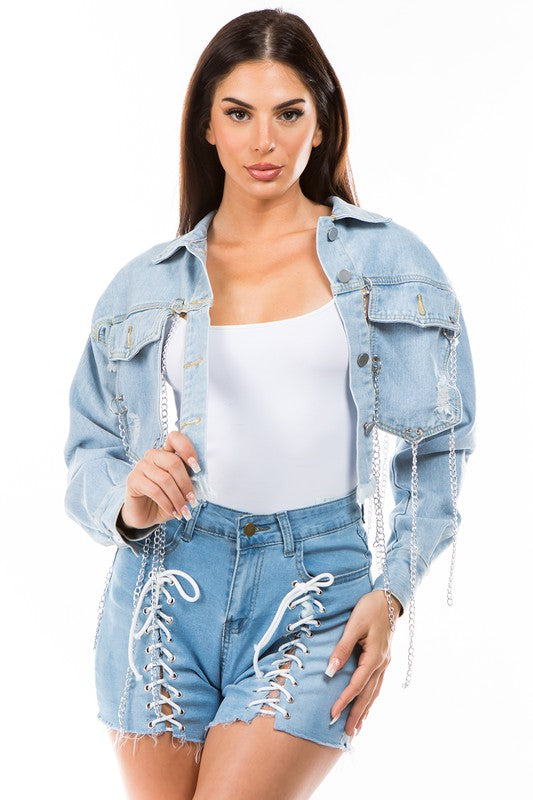Multi Chain Design Denim Jacket