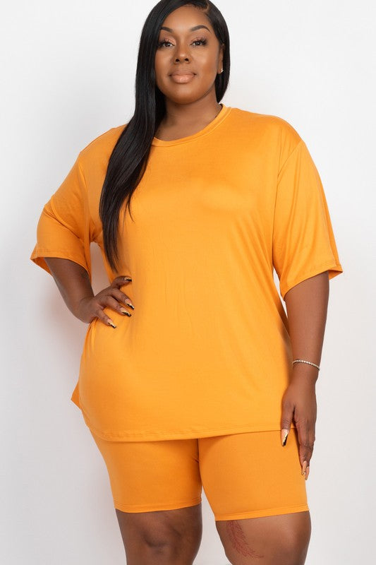 Plus Size Loose Fit Top t shirt & Biker Shorts Set