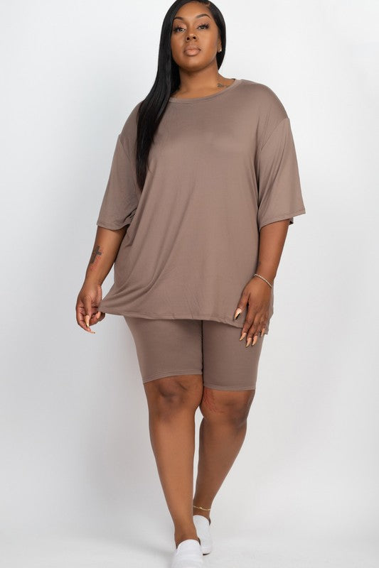 Plus Size Loose Fit Top t shirt & Biker Shorts Set