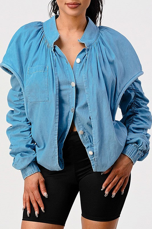 Puff Shoulder Double Layer Sleeve Jacket