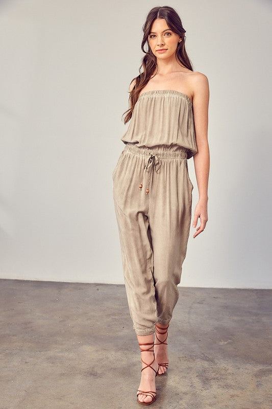 1A Raw Edge Detail Tube Jumpsuit