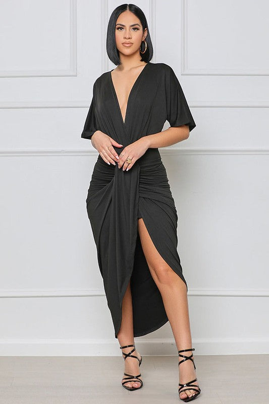 Black Deep V-Neck Maxi Dress