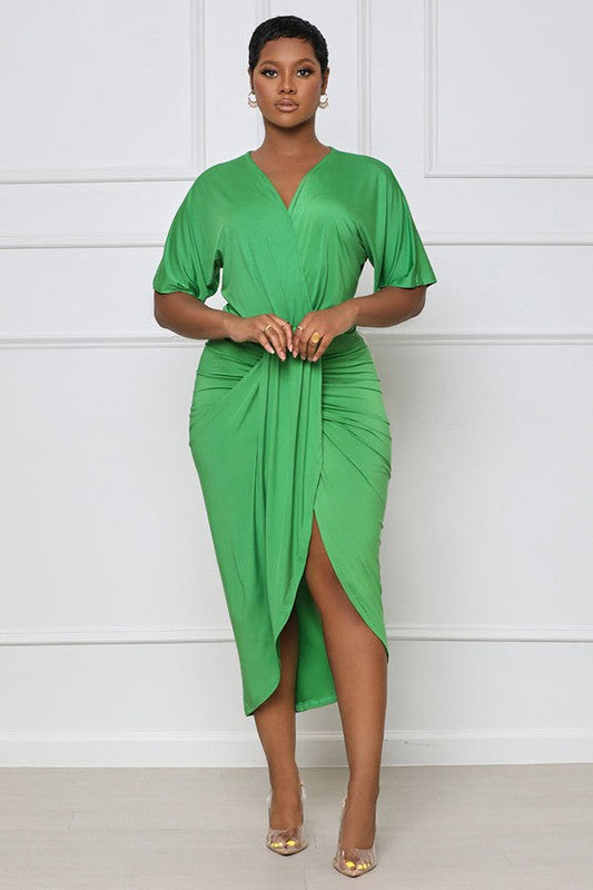 Green Deep V-Neck Maxi Dress