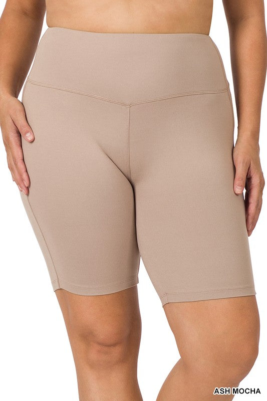 Plus Brushed Wide Waistband Biker Shorts