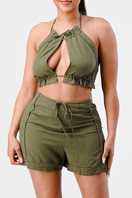 Sexy Casual 2 Piece Crop Top Shorts Set