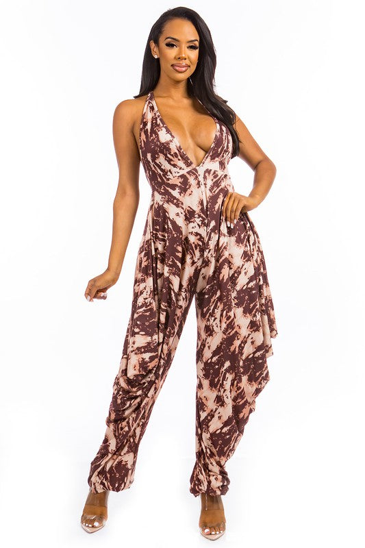 1A Sexy Brown Tie Dry Jumpsuit