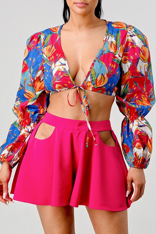 1 Athina crop printed top and cutout pants set