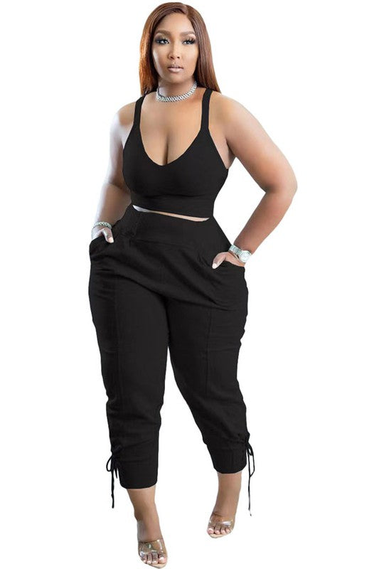 Elastic Waist Pants Set with Tank Top