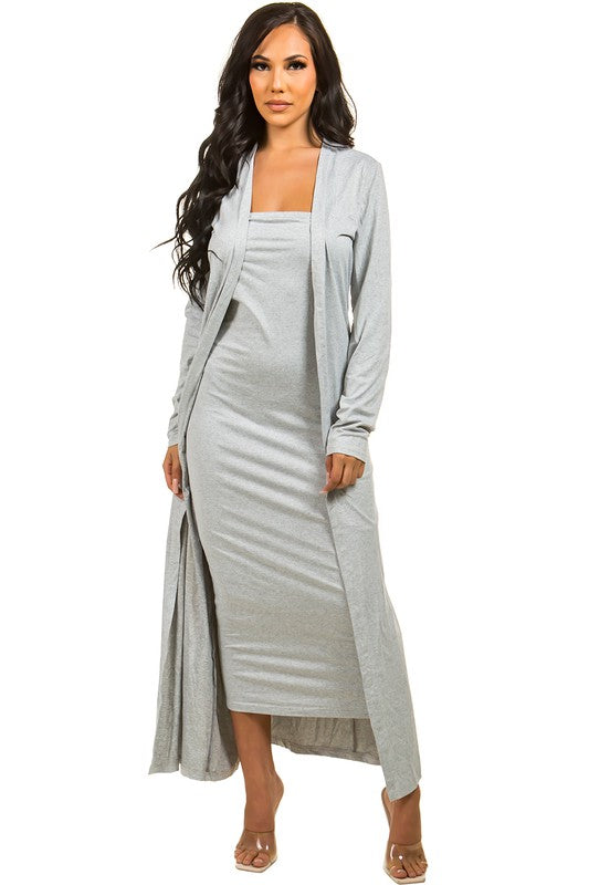 1 Grey Maxi Dress with Long Coverup