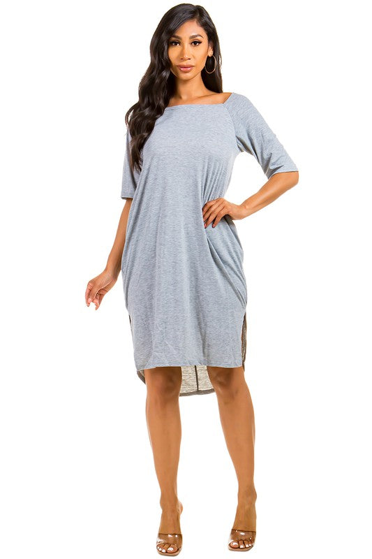 Grey Square Neck Fashion Dress