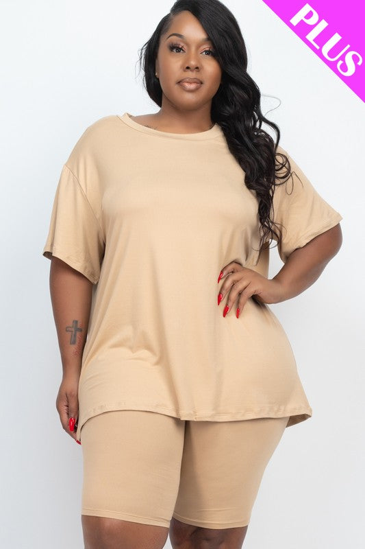 Plus Size Loose Fit Top t shirt & Biker Shorts Set