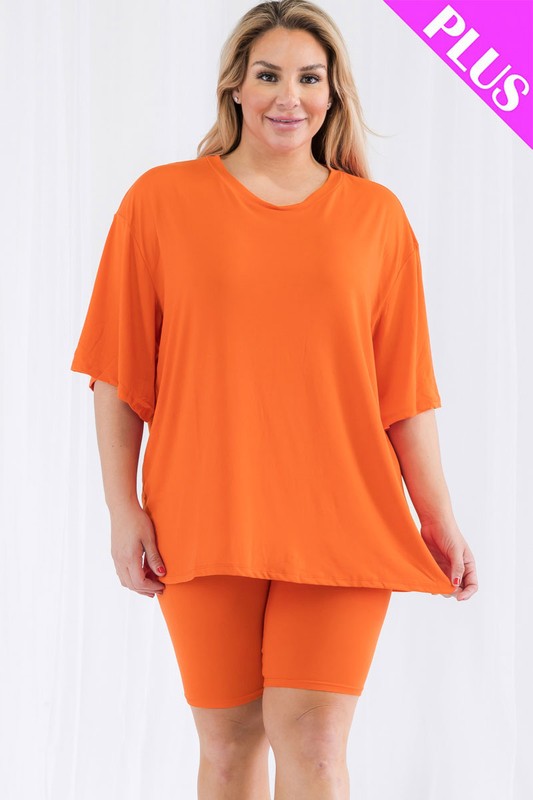 Plus Size Loose Fit Top t shirt & Biker Shorts Set