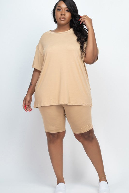Plus Size Loose Fit Top t shirt & Biker Shorts Set