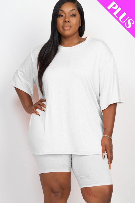 Plus Size Loose Fit Top t shirt & Biker Shorts Set