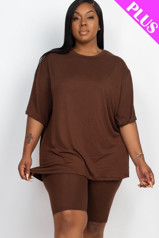 Plus Size Loose Fit Top t shirt & Biker Shorts Set