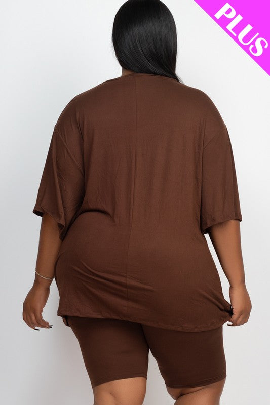 Plus Size Loose Fit Top t shirt & Biker Shorts Set