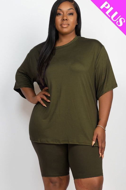 Plus Size Loose Fit Top t shirt & Biker Shorts Set