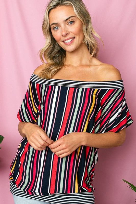 Multi Stipe Off Shoulder Shirt