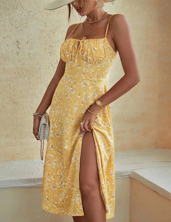 Floral Print Maxi Dress with Thigh-High Split