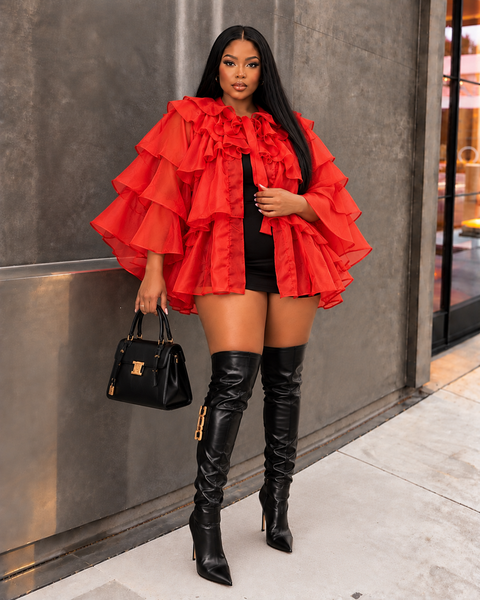 Layered Ruffle Sheer Blouse (Plus)