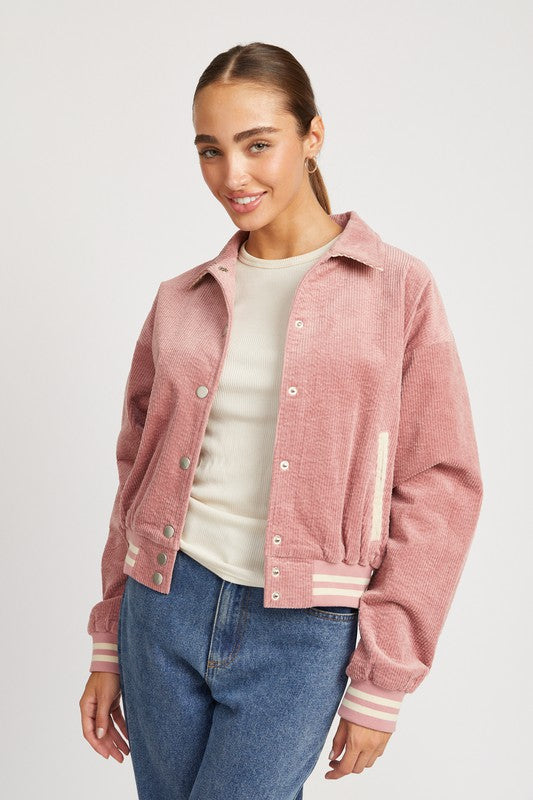 Rose Bomber Jacket with Collar