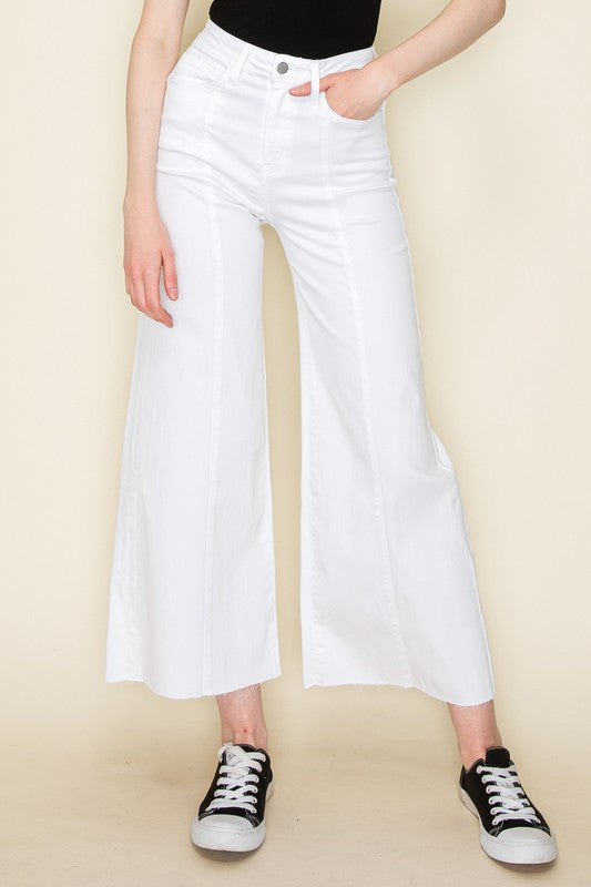 Solid Color Wide Leg Denim Pants